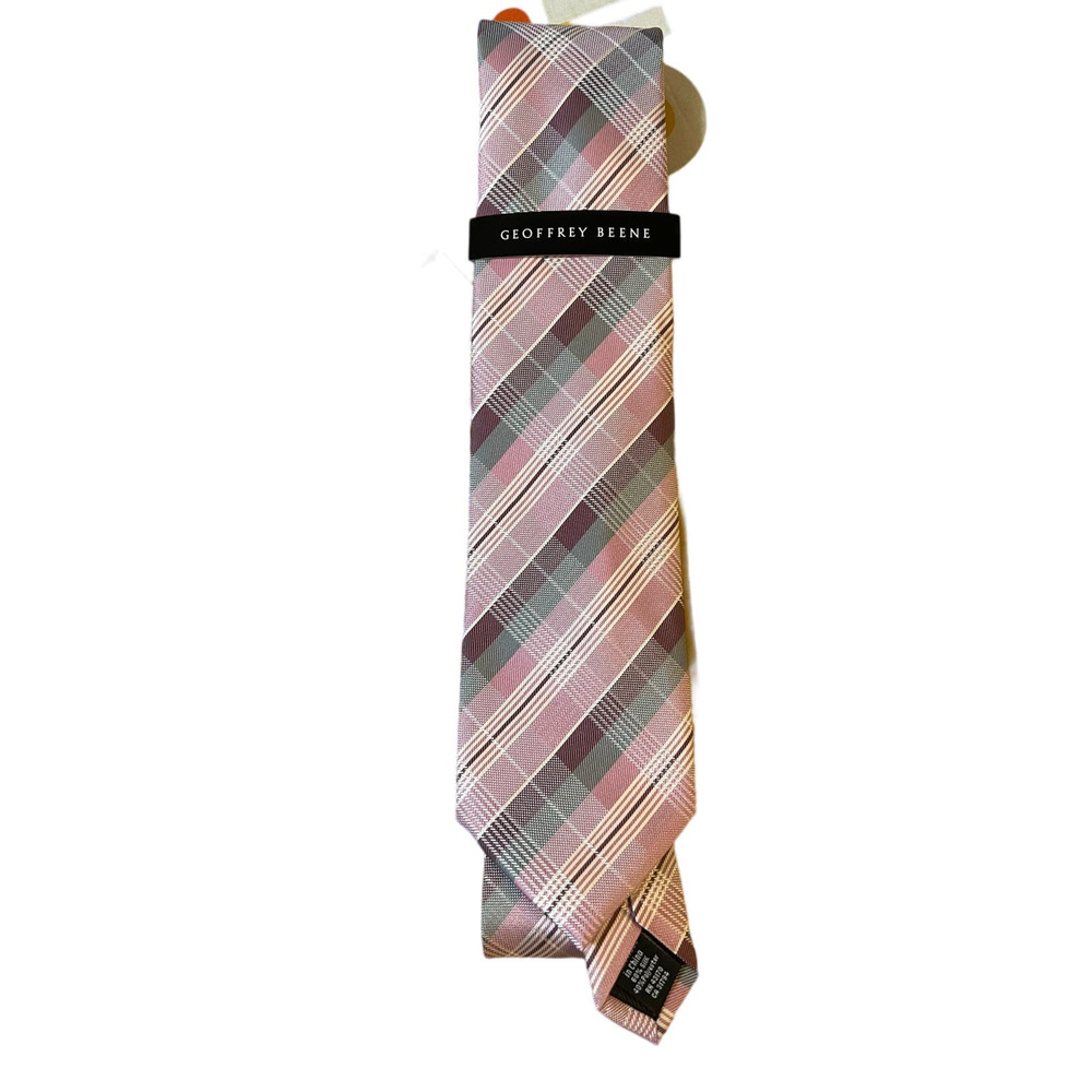 NWT Geoffrey Bean Pink and Silver Plaid Silk Blend Tie